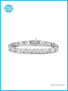 1/4 Cttw Natural Diamond Tennis Bracelet Rhodium Plated Sterling Silver Love